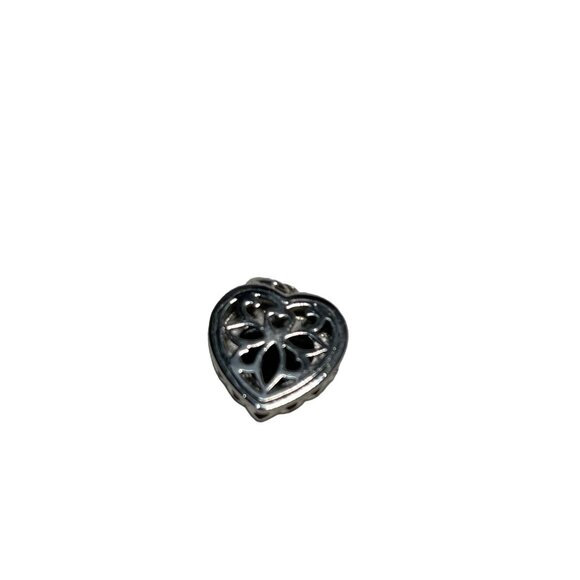 Black Onyx and Silver Heart Shaped Pendant with Filigree Back .5 inch - Picture 6 of 7